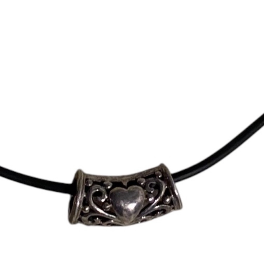 Vintage Y2k Black Silver Heart Filigree Pendant Necklace choker like style